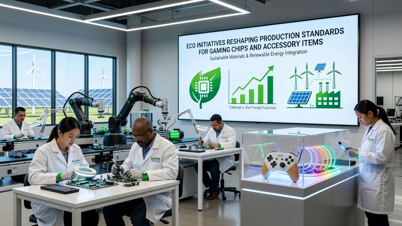 Recycled polymer pellets and eco-friendly coatings used in gaming accessory production lines