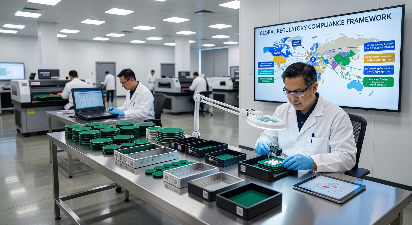Regulatory compliance documentation and testing certificates for casino table components