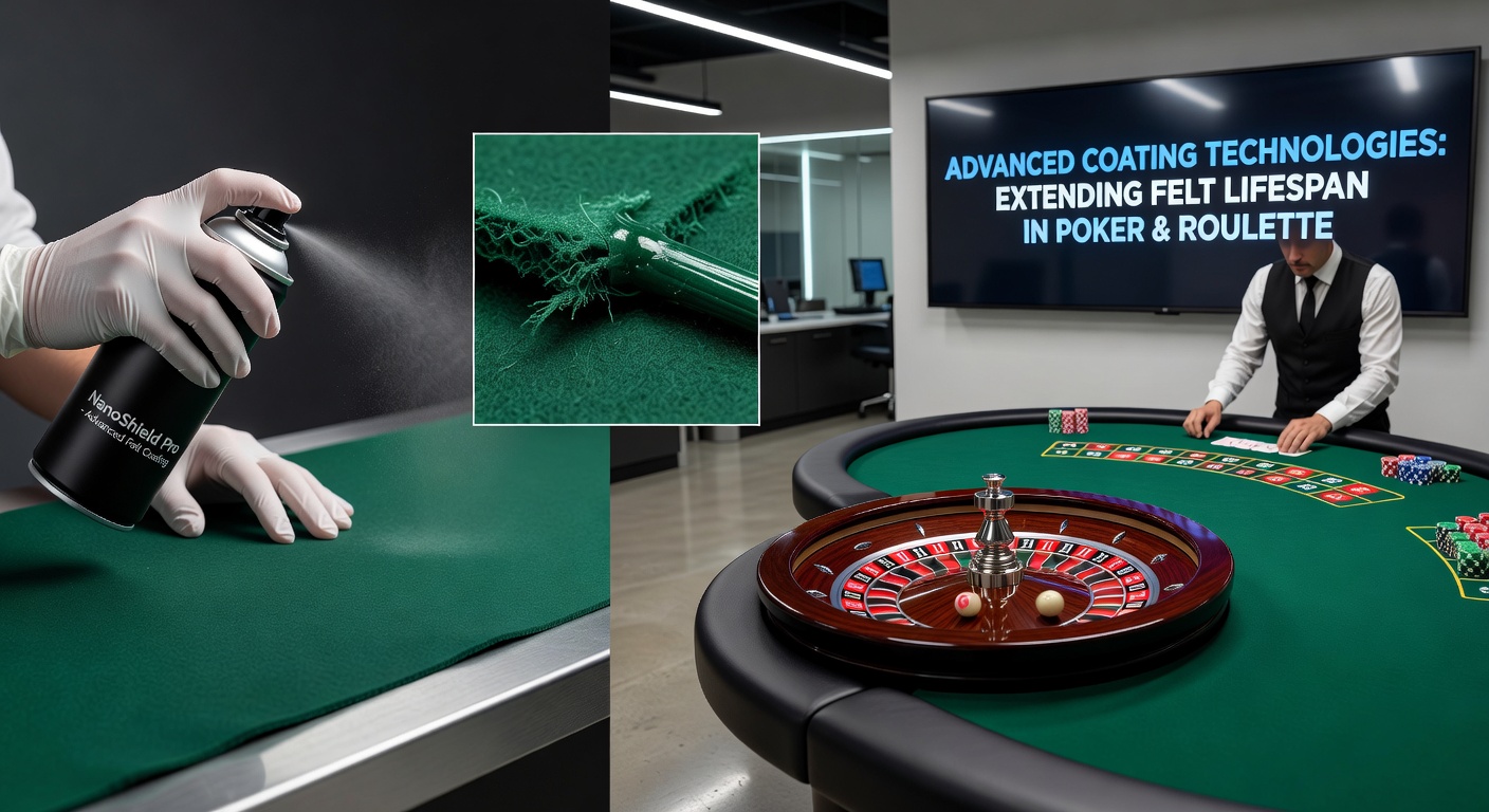 Technician applying advanced coating to roulette table felt during manufacturing process